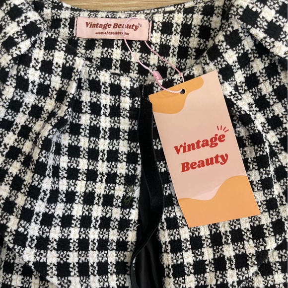 Retro Tweed Cropped Overcoat | Black & White | NWT - Picture 2 of 4